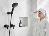 Cefito 4.5" Handheld Shower Head Round with Wall Twin Swivel Bathroom Tap SHOWER-A4-RO-BK-TAP-RO