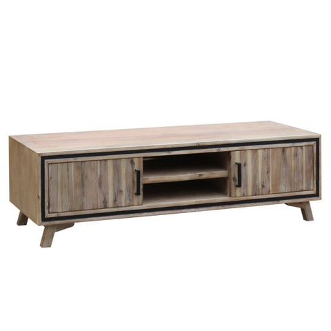 TV Cabinet with 2 Storage Drawers Cabinet Solid Acacia Wooden Entertainment Unit in Sliver Bruch V43-TVC-SSH