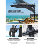 Instahut 3m Outdoor Umbrella w/Base Cantilever Beach Roma 360 Degree Tilt Charcoal UMB-ROMA-BASE-50N-CO