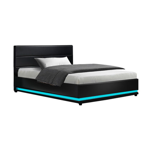 Artiss Bed Frame King Single Size LED Gas Lift Black LUMI BFRAME-G-LED-LUMI-KS-BK-ABC