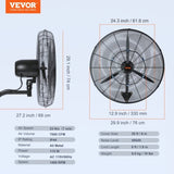 VEVOR Wall-Mount Misting Fan Oscillating Metal Fan 61.6 cm 3 Speed Waterproof V952-GYBGSFSYCSS24BCVOV3