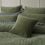 Bianca Navarro Olive Soft Velvet Geometric Quilt Cover Set Queen V442-BCA-QUILTCS-NAVARRO-OLIVE-QS