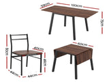 Artiss Dining Table and Chairs Set 5pcs with Extendable 60-120cm Drop-Leaf Table Brown DSET-D-BH07-BR-AB