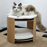 Natural Wood Cat Bunk Bed with Cushioned Two Tiers for Stylish Pet Comfort V767-P-ZM1777