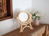 Rattan Vanity Mirror with 360&deg Rotating Stand, Portable Makeup Mirror for Women, Stylish Design for V1192-AZ-W-27122