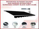 Motorised Outdoor Folding Arm Awning Retractable Sunshade Canopy Black 4.0m x 2.5m V63-842861