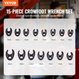 Crowfoot Wrench Set, 1/2" and 3/8" Drive 15-Piece Crows Foot Wrench Set with PP Storage Case, Metric V952-LBXBSTZ123815GPQWV0
