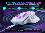 SOLAKAKA Wireless MMO Gaming Mouse 16 Buttons Bluetooth 24000 DPI RGB XFF3-MSSM809P-WH