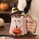 Halloween Handshake Pumpkin Mug Lid, Festive Beverage Cup, Spill Resistant Cozy Design, Perfect V1192-AZ-W-24652