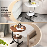 2 Tier End Table Sofa Side End Table Round Nightstand with Sturdy Metal Frame V488-TBD-WH