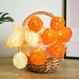 1 Set of Orange n White 5cm Rattan Cane 50 Ball Battery Powered LONG 5m String Lights Christmas Gift V382-ORWHITERATTBALLBATT50