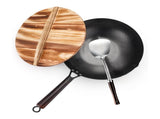 Kitchee 32cm Carbon Steel Wok Set Flat Bottom with Wood Lid Spatula - Induction Ready V238-SUPDZ-41318283444304