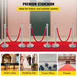 6PCS Red Rope Stanchion Silver Post Crowd Control Queue Line Barrier V952-QTGLZYSBXGZX6SE4XV0