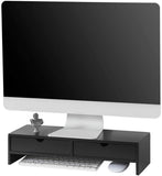 Black Monitor Stand Desk Organizer with 2 Drawers V178-84522
