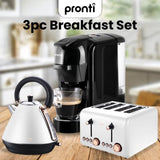 Pronti 3-in-1 Breakfast Set Kettle, 4-Slice Toaster and Pronti HomeMaid Coffee Machine Applianc KT-TS-C511-WH