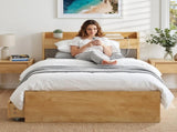Artiss King Single Bed Frame with 2 Drawers Platform Bed with Headboard Bed Base with USB Ports WBED-F-AURA-KS-WD-AB