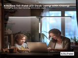 Kitchee Tri-Fold LED Desk Lamp with Clamp - Swinging Arm Eye-Care Dimmable Light V238-SUPDZ-41418088710224
