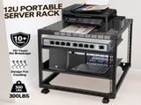Alston 12U Open Frame Server Rack Hifi Device Rack with Vented Shelves Heavy Duty 4-Post AV/IT V985-12UOPENCABINET