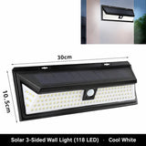 Solar LED 3-Sided Wall Lamp, 118 LED, Motion Sensor Waterproof Outdoor Lighting, Beautiful Garden V1221-XM-LB2676-GM104