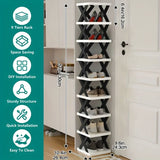 9-Tier Foldable White/Black Shoe Rack, space-saving vertical design for entry halls, living rooms, V1106-KZDXJ002