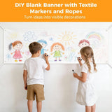 4PCS DIY Blank Banner Set with 8 Textile Markers and Ropes, 23.6" x 70.9" Banner for Painting, V1369-AZ3-W-08832