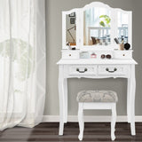 Artiss Dressing Table Stool Set Foldable Mirror White DRESS-C-3MIR-4D-WH