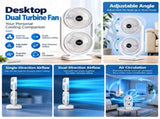 White Dual Head Rechargeable Desk Fan - White USB-C Portable Desktop Fan with 90 Degree Adjustable V888-ELOSUNG57400