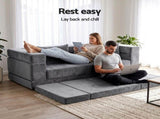 Artiss 3-in-1 Convertible Sofa Bed with Folding Mattress Velvet Foam Chair 300KG SB-B-DBED-FOLD-GY