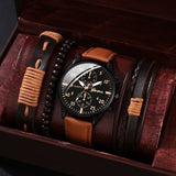 men's bracelet watch set, single calendar watch, fake three eye watch, canvas quartz watch, PU V1347-937-91694-BLK-12