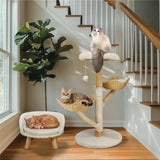 Real Wood Cat Tree Tower in Natural Wood for Indoor Cats Up to 10KG, 60x111cm V178-59364