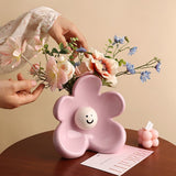 Cute Smiley Flower Ceramic Vase - Glossy Floral Shaped Decorative Vase, Modern Tabletop V888-ELOSUNG57131-3