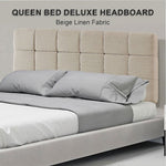 Linen Fabric Queen Bed Deluxe Headboard Bedhead - Beige V63-821393