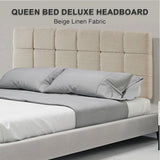 Linen Fabric Queen Bed Deluxe Headboard Bedhead - Beige V63-821393