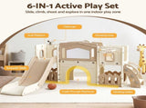 Keezi Kids Slide Set Toddler Indoor Playset With Drawing Board Beige KPS-SLIDE-BOARD-BE