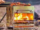 Portable Folding Camping Stove with Grill Stainless Steel Wood- Pit for Hiking, V1107-CS-BXSSKL