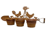 Three Pot Wall Planter On Shovel W Chooks 60x30cm V637-71626PLN