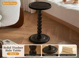 Solid Rubber Wood Round Side Table with Raised Edge, Beaded Support Column and Weighted Base for V1341-ZY-ROUNDAA2-BLACK