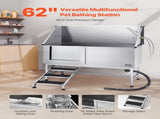Stainless Steel Dog Washing Station, 157.48 cm Pet Grooming Tub w/ Stairs, PE Water Filter Board, V952-BXGCWYG62CSLV4J32V0