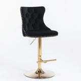 4x Height Adjustable Swivel Bar Stool Velvet Studs Barstool with Footrest and Golden Base- Black V226-SW1912BK-2