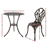 Gardeon 3PC Outdoor Setting Bistro Set Chairs Table Cast Aluminum Patio Furniture Tulip Bronze GB-CALU-3PC-XG1018-BZ