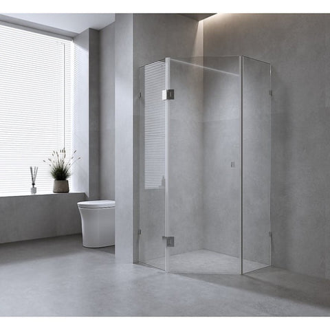 100cm Frameless Diamond Shower Screen with Black Brackets and SS Hinges, Round Knob Handle V63-911071