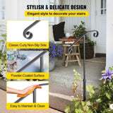 VEVOR Handrails for Outdoor Steps, Fit 1 or 2 Steps Outdoor Stair Railing, Single Post Wrought Iron V952-LTFSSHSDDZJSFS001V0
