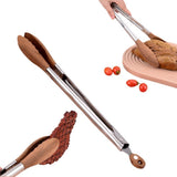 Walnut Wood Tongs for Cooking, Stainless Steel Anti-Slip Long Handle Wood Salad Tongs, Cooking Tong V1258-DP02-F-436