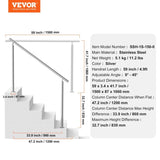 Handrails for Outdoor Steps, 59 in/ 150cm Length Stair Hand Rail Kit, Transitional Stainless Steel V952-BXGSLZFS150CEE3Y3V0