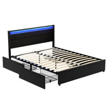 Artiss Bed Frame Queen Size LED with 4 Drawers Black DUNN BFRAME-H-DUNN-Q-BK-ABC