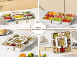Snackle Box Container, Portable 9 Compartments Divided Serving Tray with Lid and Handle, Clear Snack V1258-DP02-C-575
