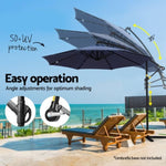 Instahut Outdoor Umbrella 3M Cantilever Beach LED Umbrellas Garden Shade Patio UMB-BAN-8RIB-LED-NA