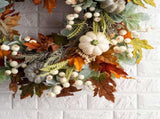 Fall Wreath for Front Door, Autumn Pumpkin Wreath Halloween Thanksgiving Wreath Door Hanging Party V1192-AZ-W-20958