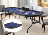 8 Player 1.8m Folding Poker Table and 300pcs Chips Set Portable Card Game Blue Layout Blue SOCCER-8POK-PCS-300