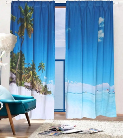 Sea View 3D Printing Blockout Curtains 260x213cm PINCH PLEAT Fabric Seascape V702-CNA2-213 HJ4